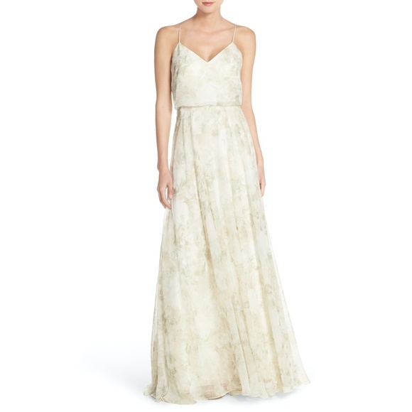Jenny Yoo Dresses & Skirts - Jenny Yoo Inesse Chiffon V-Neck Spaghetti Strap Gown Floral Grey Multi Size 12